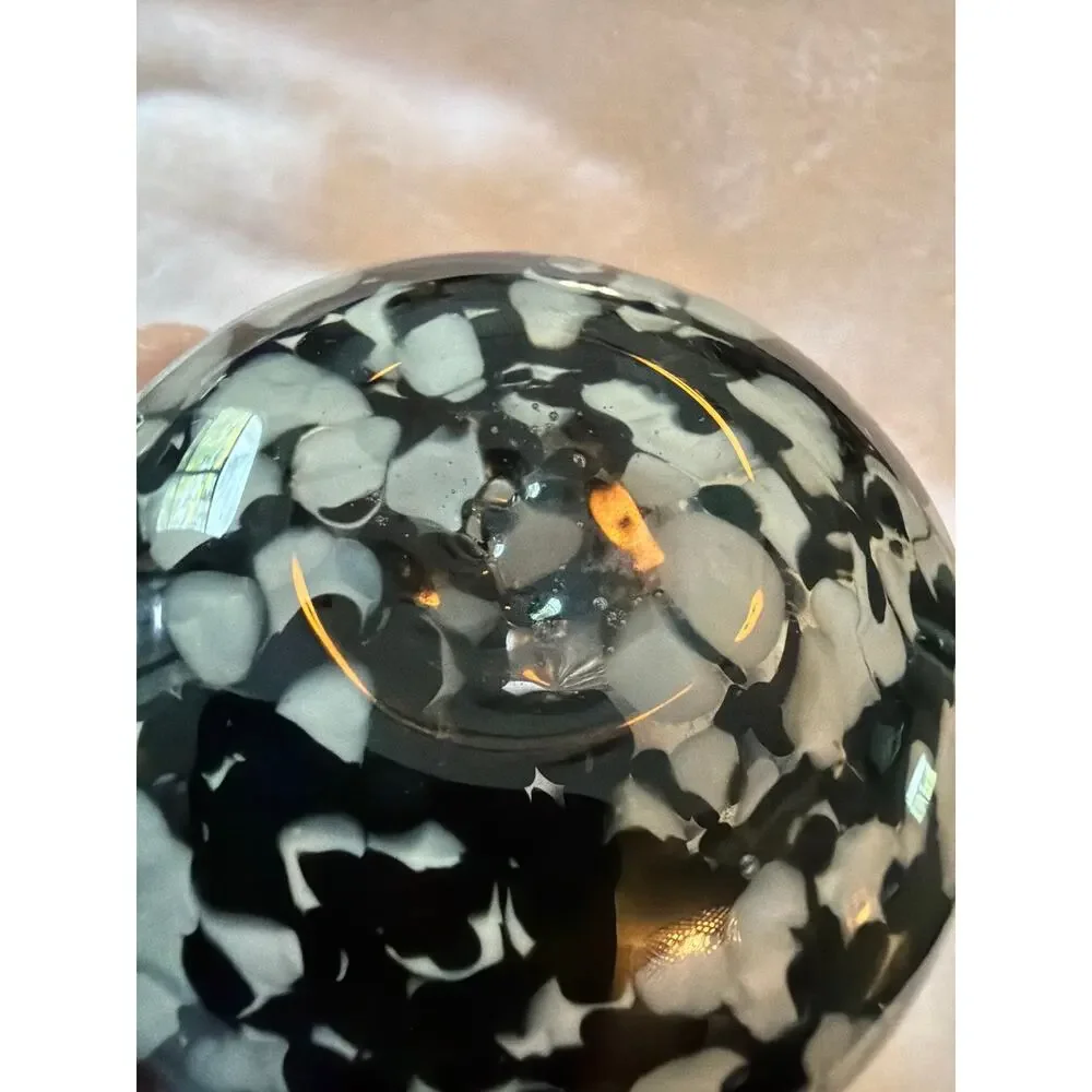 Vintage Black White Art Glass Bud Vase Hand Blown Confetti Speckled 4.5